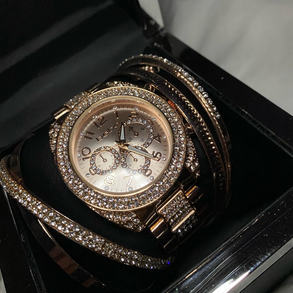 BRAND NEW Bebe Gold Watch and Bracelet Set